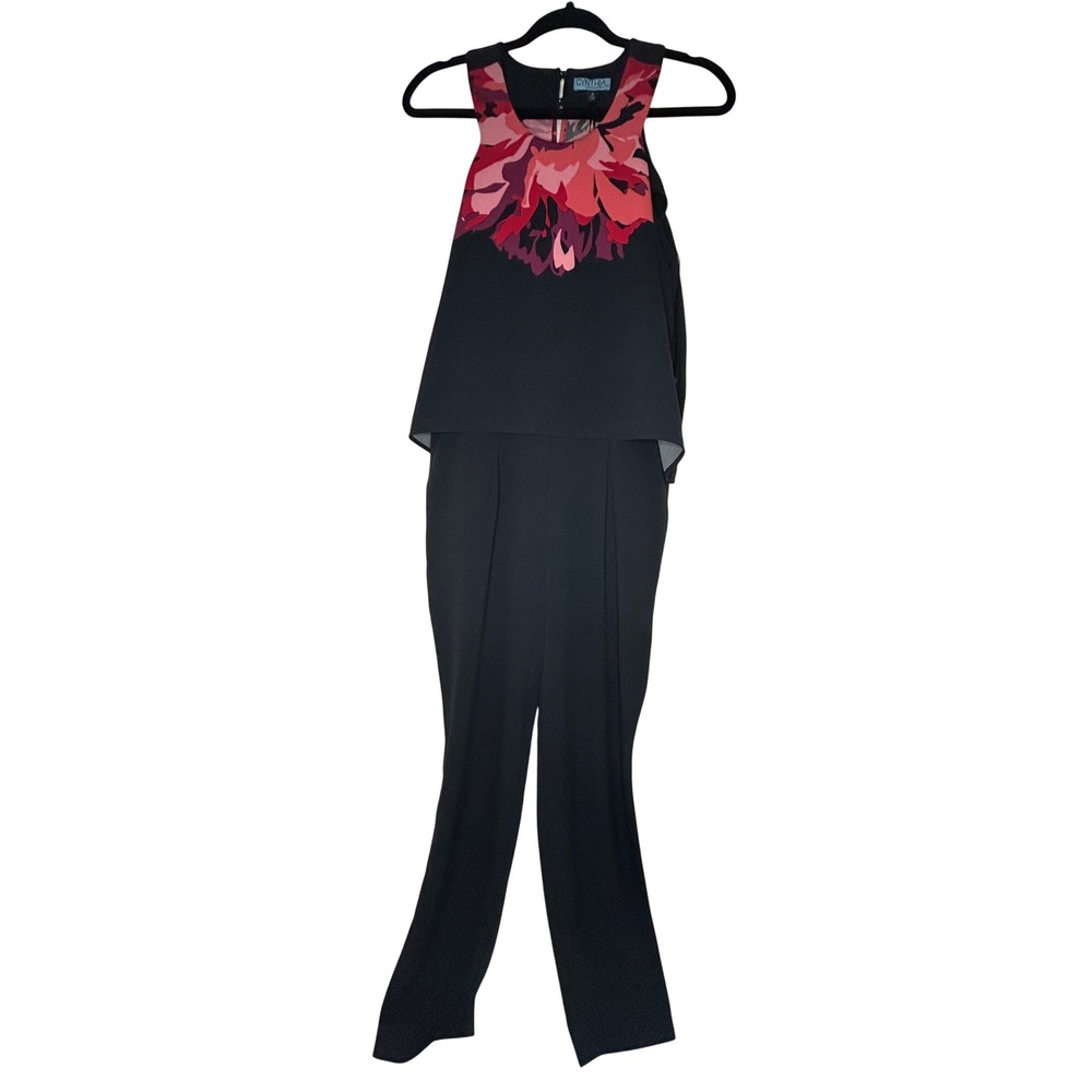 Cynthia Rowley Black Floral Bib Layered Jumpsuit NWT Holiday Glam Size‎ 4